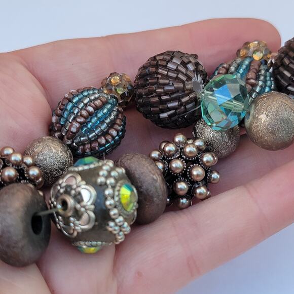 Vintage beaded bracelet 50s crystal pearl bronze glam chunky statement - Picture 9 of 10